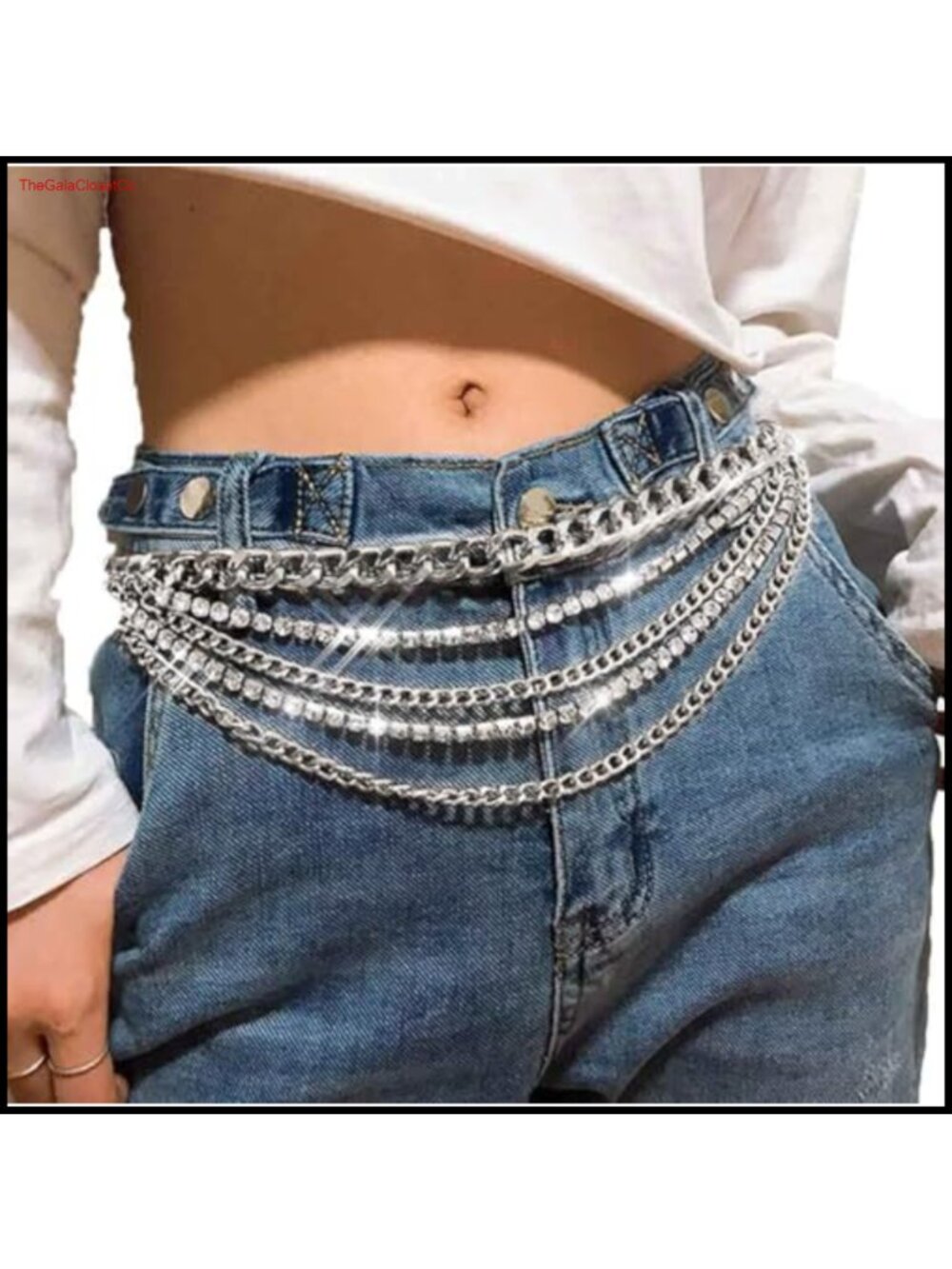Rhinestone Waist Chain Curb Link Body Jewelry for Women Festival Beach - Picture 3 of 6
